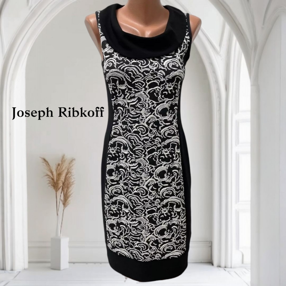 Joseph Ribkoff Black and White Sleeveless Bodycon Shift Dress Size 10